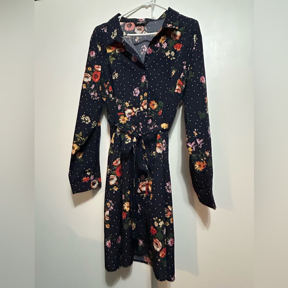 Allegra K Blue Floral Long Sleeve Dress